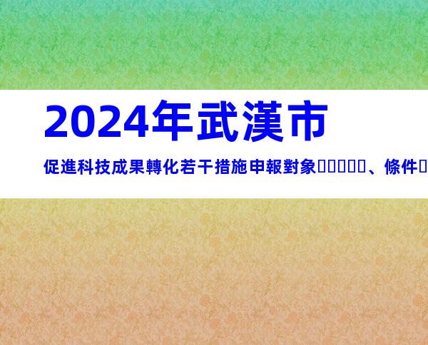 2024年武漢市促進科技成果轉化若干措施申報對象、條件、獎勵